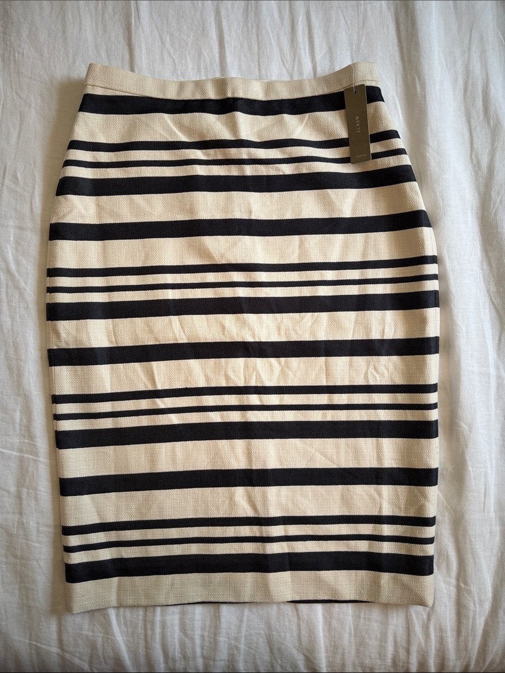 J.Crew Cream and Navy Striped Career Suiting Pencil Skirt Sz 2